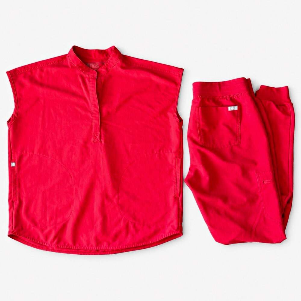 FIGS FIGS Red Scrub Set Rafaela Top & Zamora Jogger Size S
